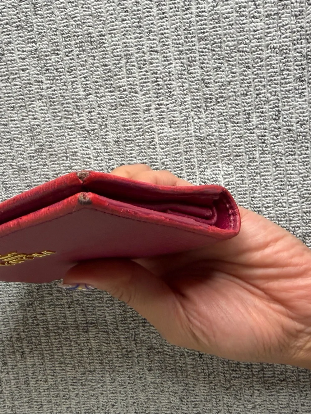 Authentic Prada Saffiano Leather Compact Wallet in deep red/berry/magenta color